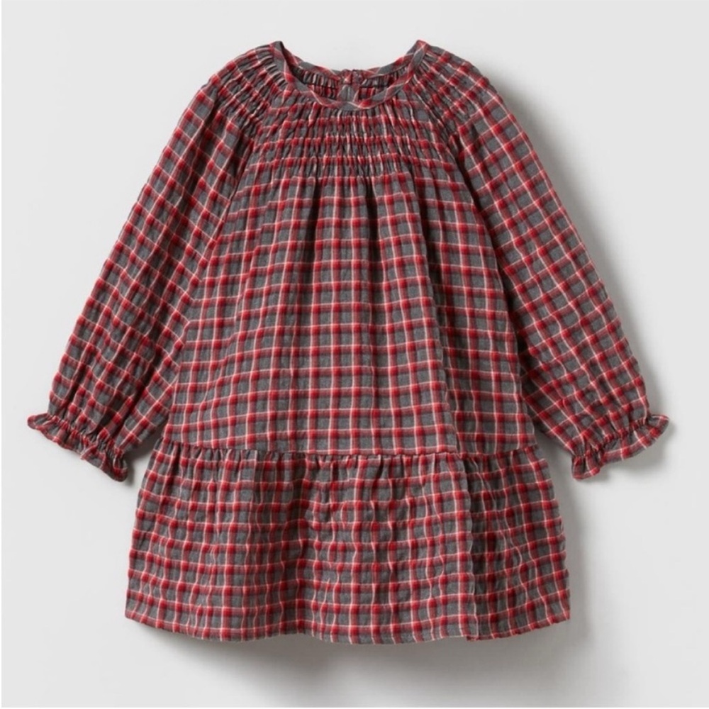 Zara kids, Red/Gray, Holiday Smocked dress, 12-18 months
